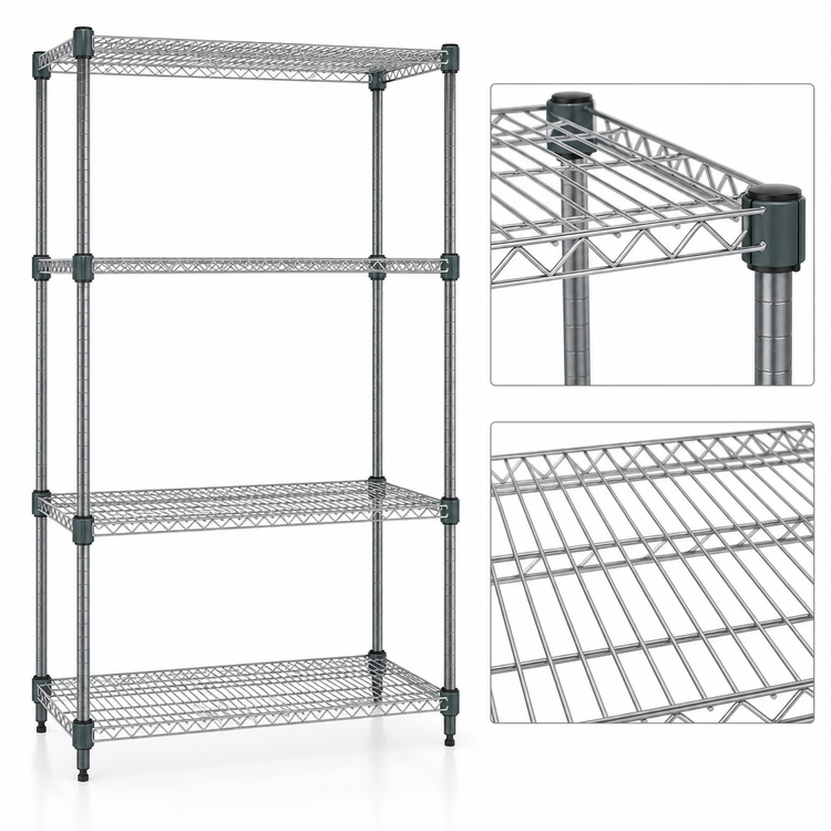 Product image #4 for Eagle Group Valu-Master Double-Mat 4-Tier Stationary Wire Shelving Starter Unit, 36 Inch W x 18 Inch D x 74 Inch H