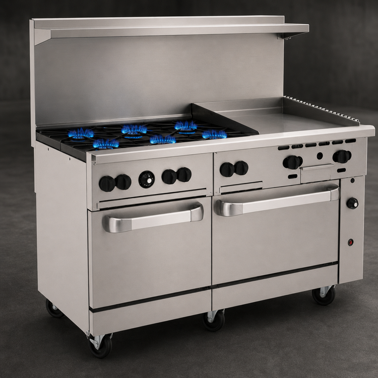 Product image #3 for Wolf Challenger XL™ 60-Inch Gas Restaurant Range with 6 Open Burners, 24-Inch Manual Griddle, and 2 Standard Ovens