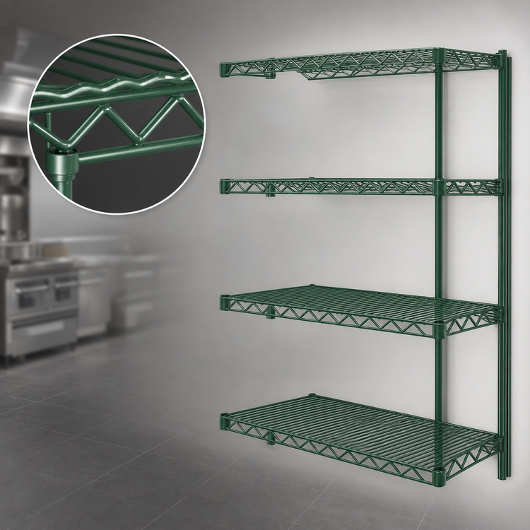 Product image #3 for Eagle Valu-Gard 4-Tier Add-On Wire Shelving Unit, 48"W x 24"D x 63"H, Green Epoxy Finish