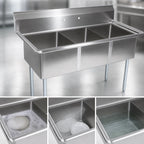 Thumbnail image #3 for John Boos E3S8-1620-12 3-Compartment Stainless Steel Sink, 16 x 20 x 12 Inch Bowls, 9-3/4 Inch Boxed Backsplash, No Drainboards