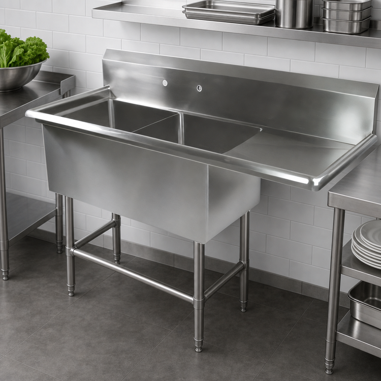 Product image #3 for John Boos Pro-Bowl 2-Compartment Stainless Steel Sink with Right Drainboard and 10-Inch Backsplash