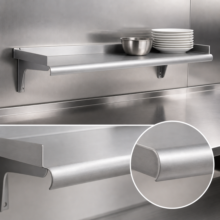 Product image #3 for Eagle Group Snap-n-Slide 24 x 15 Inch Wall-Mounted Stainless Steel Shelf with Rolled Front Edge