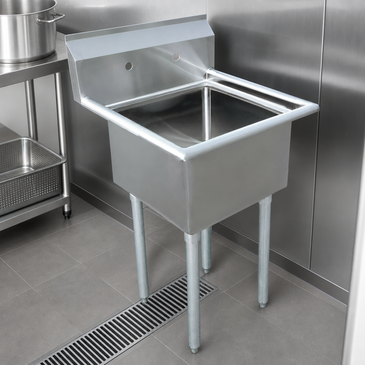 Product image #3 for Commercial 1-Compartment Pot Sink with 18 x 18 x 11-Inch Bowl, 304 Stainless Steel, Galvanized Legs