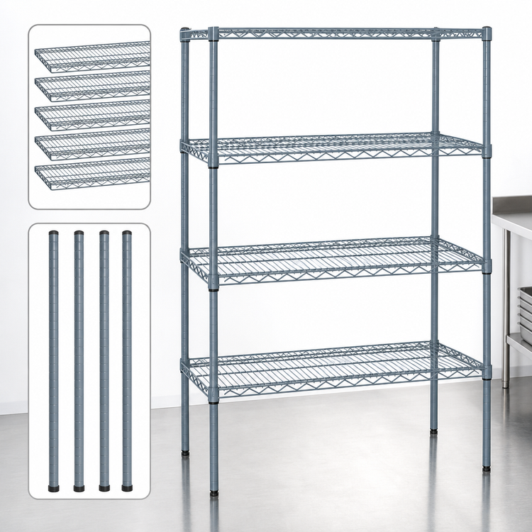Product image #3 for Quantum Stationary Wire Shelving Starter Kit, 36"W x 36"D x 86"H, 5 Shelves, Gray Epoxy Coated