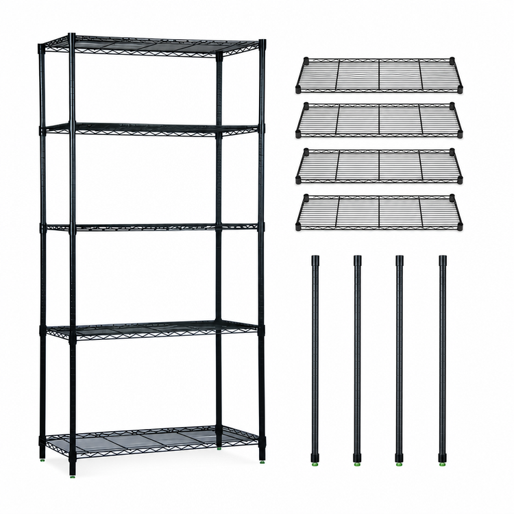 Product image #3 for Quantum 42-Inch W x 14-Inch D x 86-Inch H Wire Shelving Starter Kit, 5 Shelves, Black Epoxy Antimicrobial Finish