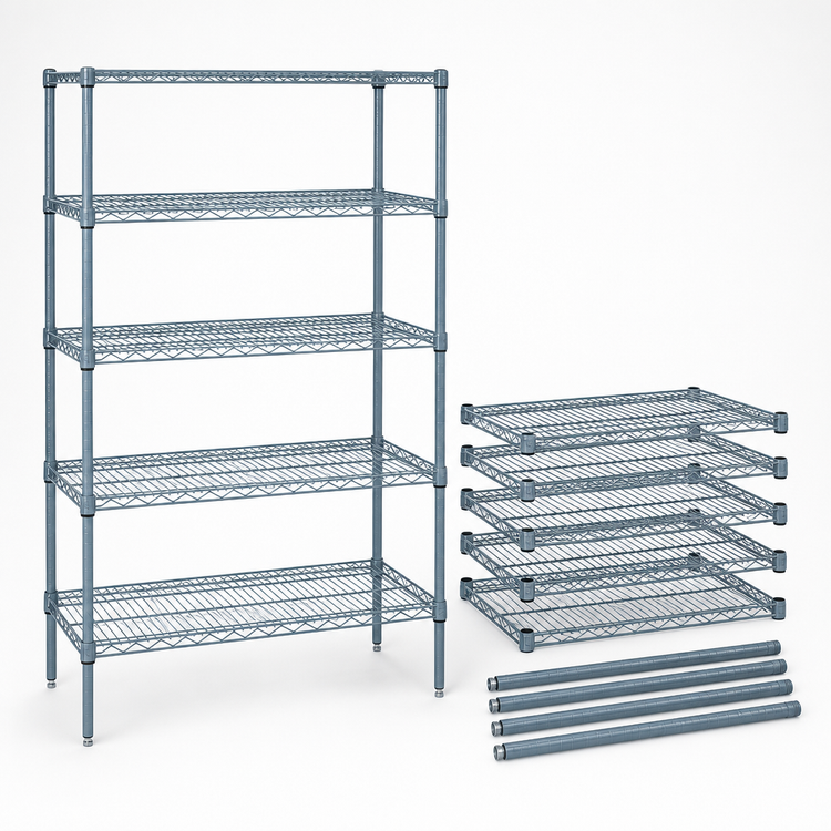 Product image #3 for Quantum 5-Shelf Wire Shelving Starter Kit, 42W x 30D x 54H, Gray Epoxy Antimicrobial Finish