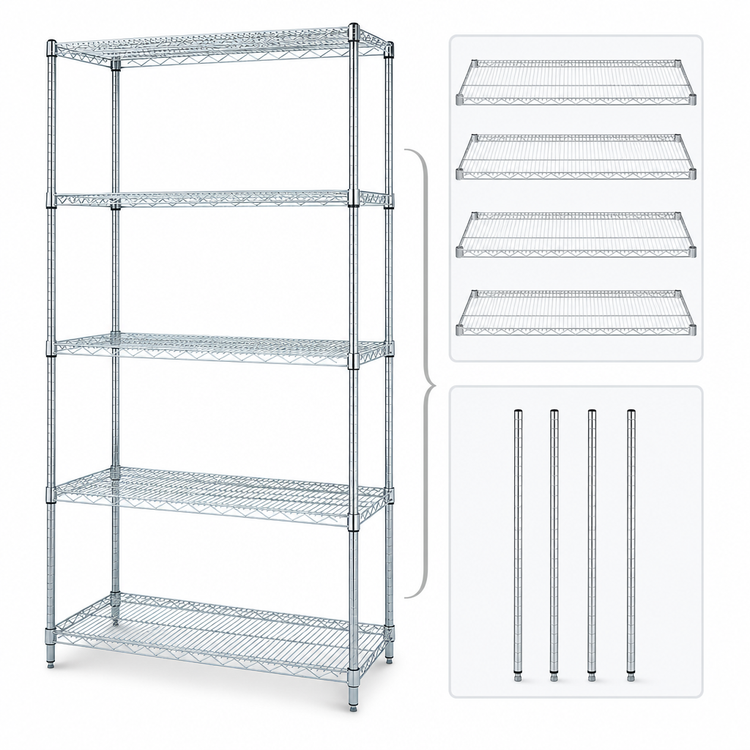 Product image #3 for Quantum 5-Shelf Stationary Wire Shelving Starter Kit, 54 x 18 x 86 Inches, 304 Stainless Steel