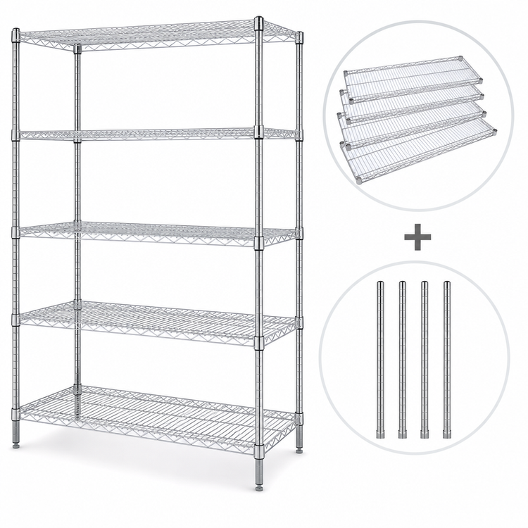 Product image #3 for Quantum 5-Shelf Chrome Plated Wire Shelving Starter Kit, 72W x 36D x 86H