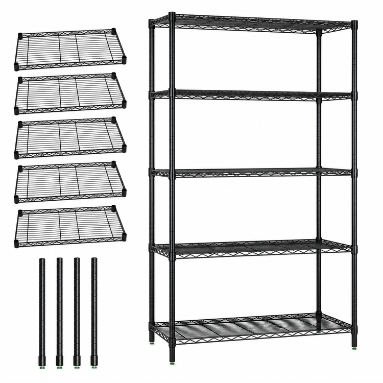 Product image #3 for Quantum 5-Shelf Stationary Wire Shelving Starter Kit, 60W x 36D x 63H, Black Epoxy Antimicrobial Finish