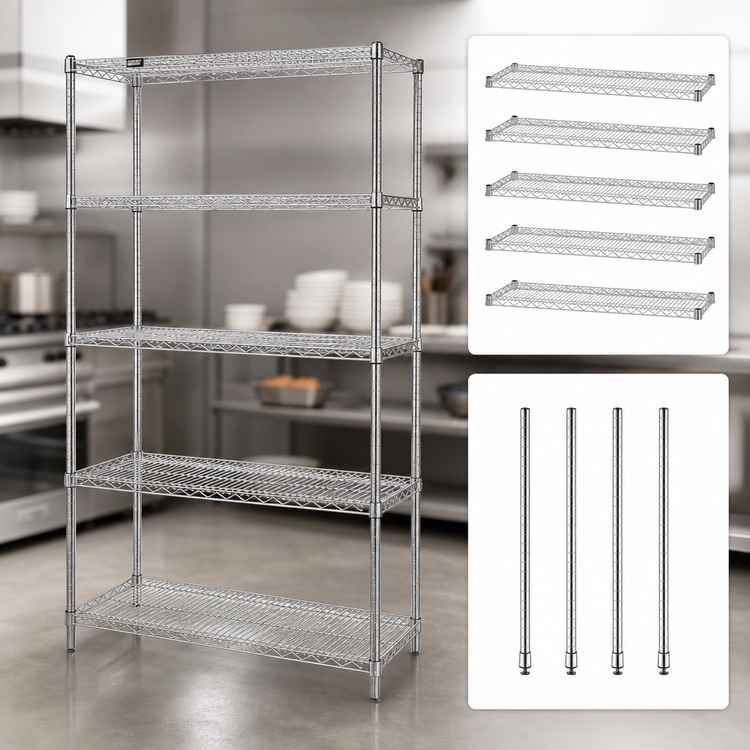 Product image #3 for Quantum Stationary 5-Shelf Wire Shelving Starter Kit, 54"W x 21"D x 86"H, Chrome Plated Finish