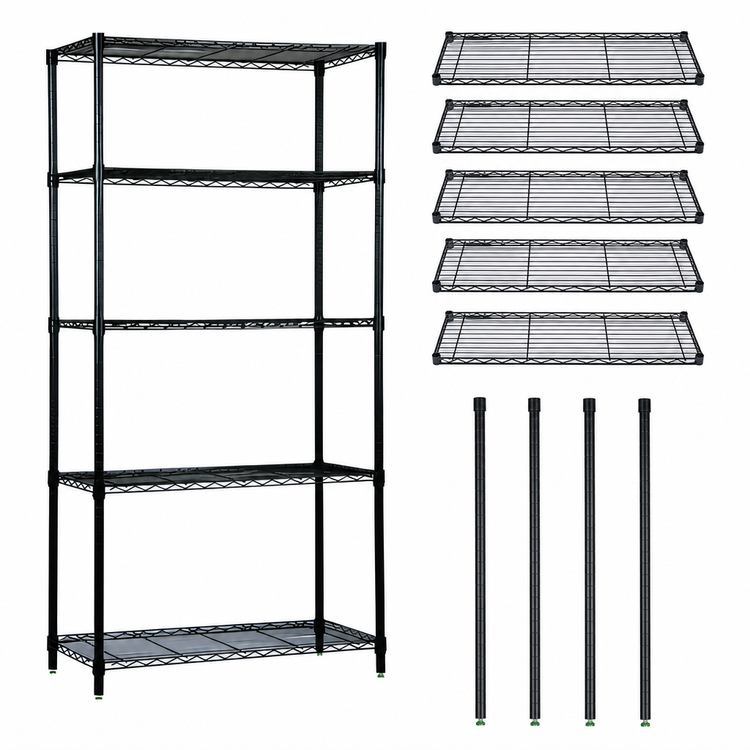 Product image #3 for Quantum Black Epoxy Antimicrobial Wire Shelving Starter Kit, 5 Shelves, 30"W x 14"D x 86"H