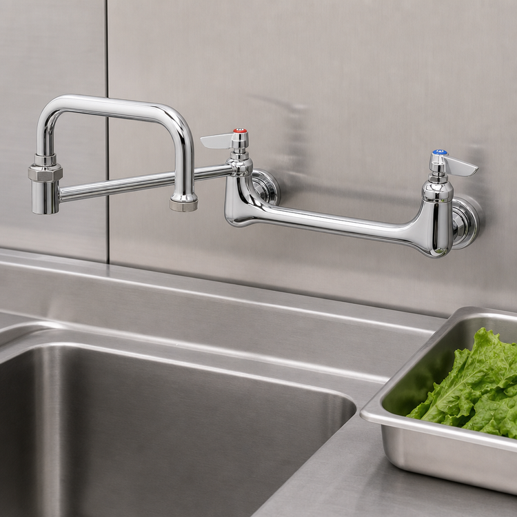 Product image #3 for T&S Brass 8-Inch Wall Mount Mixing Faucet with 15-Inch Double Joint Swing Nozzle