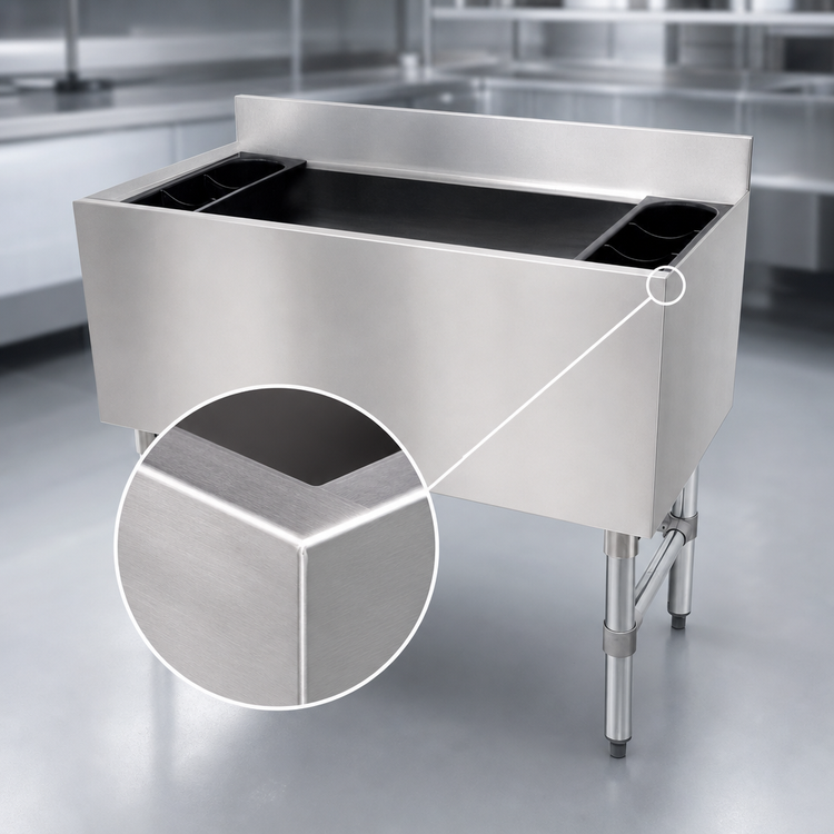 Product image #3 for Omcan 36-Inch Freestanding Stainless Steel Bar Ice Bin with 12-Inch Deep Bowl, Bottle Holder, and 3-Inch Backsplash