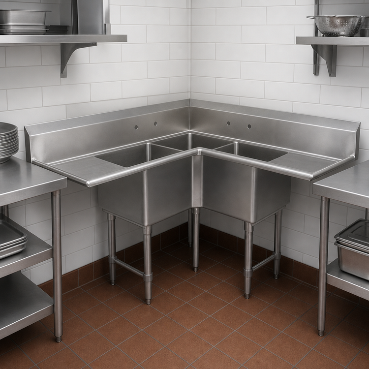 Product image #3 for John Boos Pro-Bowl 3-Compartment Corner Sink with Dual 36-Inch Drainboards