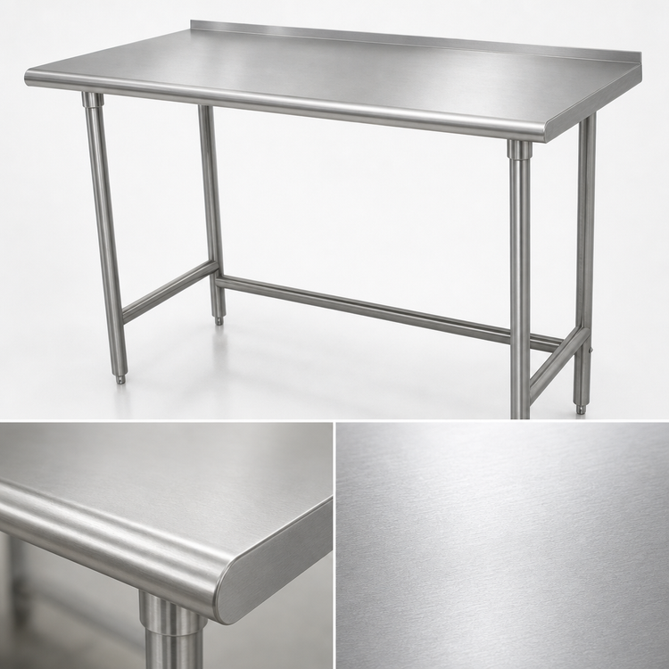 Product image #3 for Advance Tabco 120-Inch x 30-Inch 14-Gauge 304 Stainless Steel Open Base Work Table with 1-1/2-Inch Rear Upturn