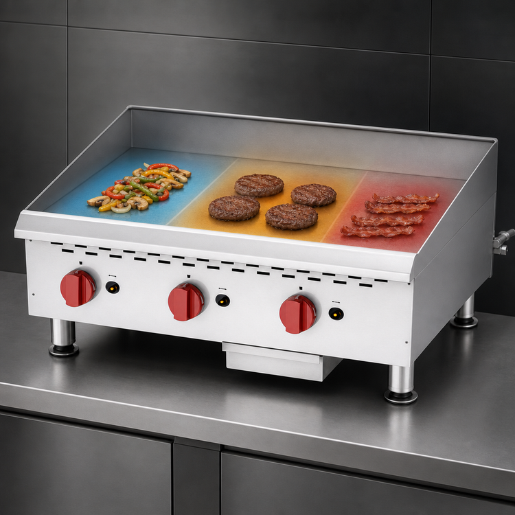 Product image #3 for Omcan 36-Inch Countertop Natural Gas Griddle with Thermostatic Control, 3 Burners, 90,000 BTU
