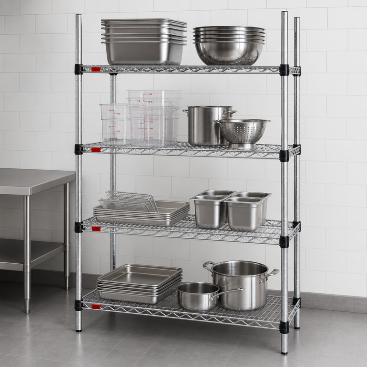 Product image #3 for Eagle Group Quad-Adjust 4-Tier Chrome Wire Shelving Starter Unit, 48" W x 18" D x 74" H