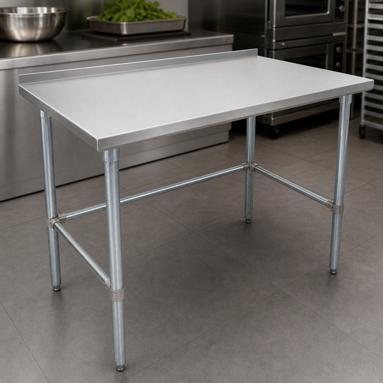 Product image #3 for John Boos Stallion 30 Inch x 30 Inch Corner 14-Gauge Stainless Steel Work Table with 1-1/2 Inch Rear Up-Turn and Galvanized Base