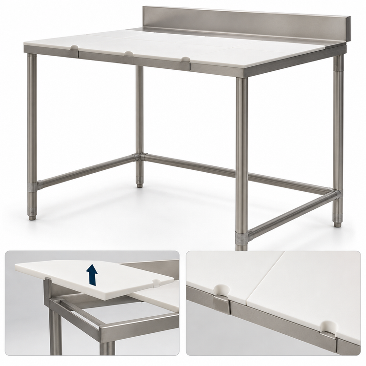 Product image #3 for Eagle Group BT36120S 120-Inch x 36-Inch Poly Top Boning Table with Stainless Steel Base and 4-Inch Backsplash