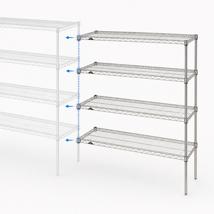 Product image #3 for Metro Super Erecta 48"W x 21"D x 74"H Chrome-Plated Wire Add-On Shelving Unit, 5 Shelves