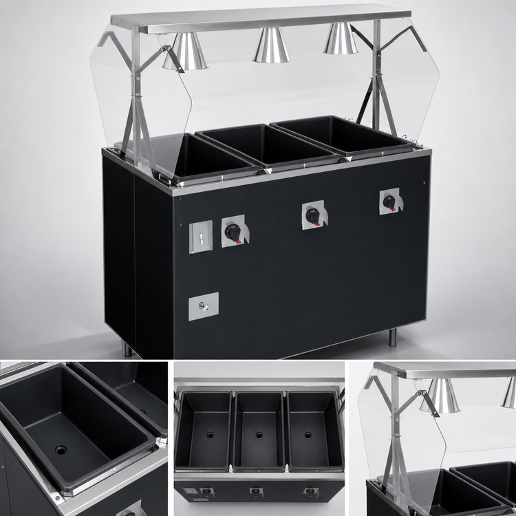 Product image #3 for Vollrath 2-Series Affordable Portable Deluxe 3-Well Mobile Hot Food Station with Sealed Wells and Breath Guard