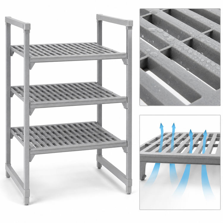 Product image #4 for Cambro Camshelving Premium 24" x 24" Vented 4-Shelf Polymer Shelf Kit, Speckled Gray