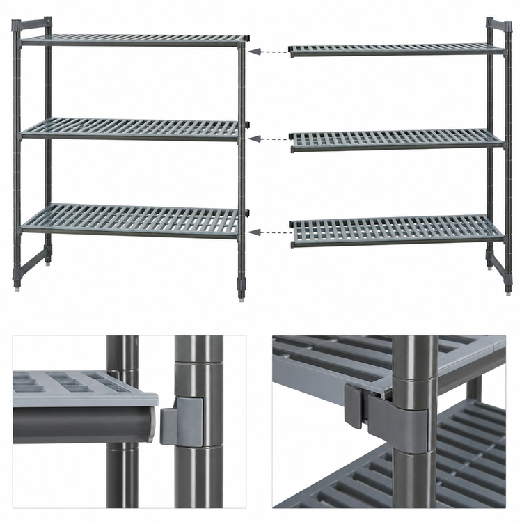 Product image #3 for Cambro Camshelving Basics Plus 4-Tier Add-On Polymer Shelving Unit, 21 x 30 x 72 Inches, Brushed Graphite
