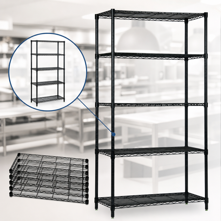 Product image #3 for Quantum 5-Shelf Wire Shelving Starter Kit, 36W x 18D x 63H, Black Epoxy Antimicrobial Finish