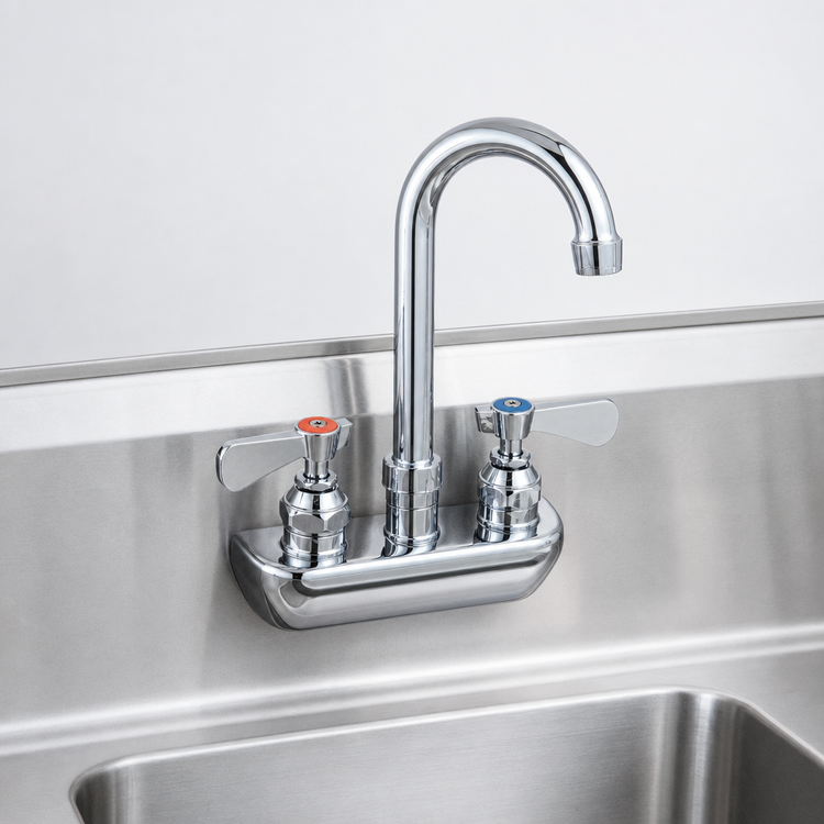 Product image #3 for BK Resources OptiFlow Heavy Duty Splash Mount Solid Body Faucet with 3-Inch Gooseneck Spout, 4-Inch Centers