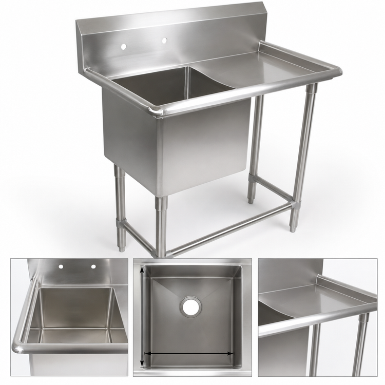 Product image #3 for John Boos Pro-Bowl 1-Compartment Stainless Steel Sink with 18-Inch Right Drainboard