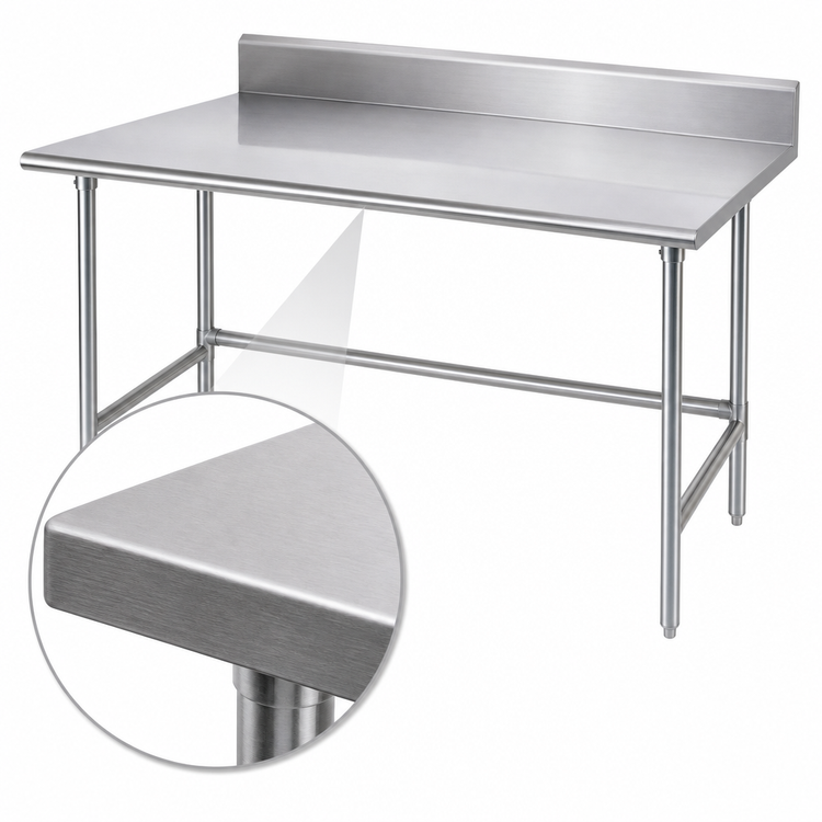 Product image #3 for Advance Tabco 60 Inch x 24 Inch 16-Gauge 430 Stainless Steel Work Table with 5-Inch Backsplash