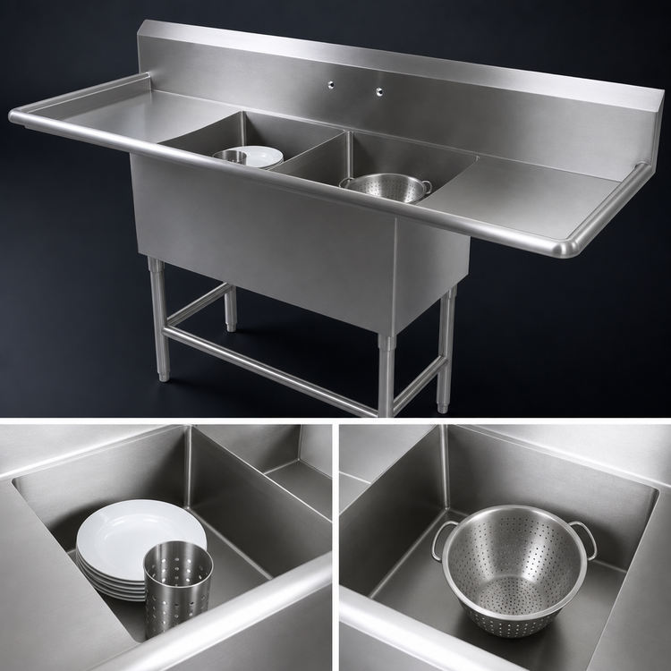 Product image #3 for John Boos Pro-Bowl 2-Compartment Stainless Steel Sink with Dual Drainboards, 123-1/4 Inch Wide