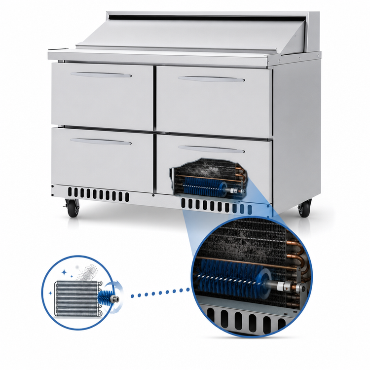 Product image #3 for Turbo Air PRO Series 48 1/4-Inch Wide Two-Section 4-Drawer Sandwich/Salad Prep Table, Front Breathing, Stainless Steel, 11.1 Cu. Ft.