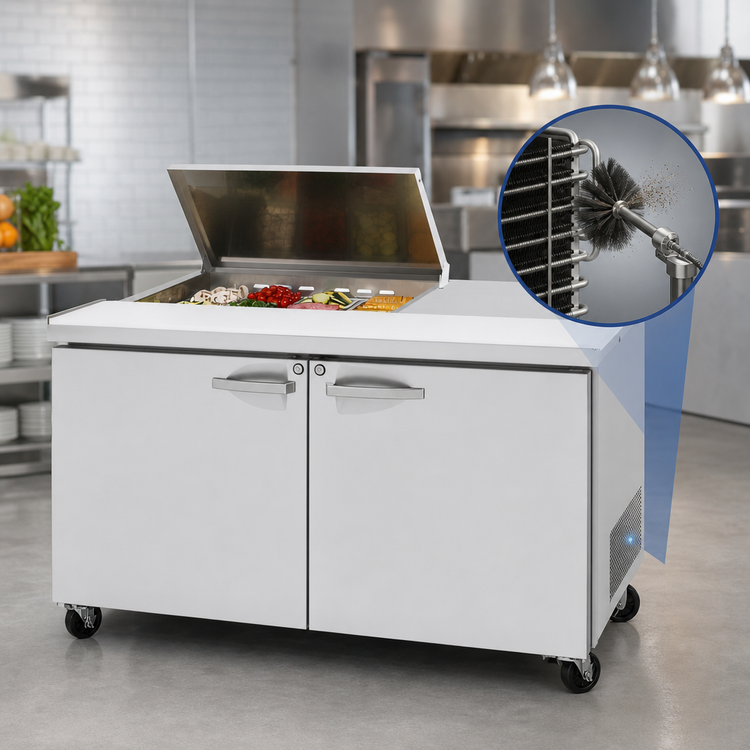 Product image #3 for Turbo Air PRO Series 60-Inch Two-Section Sandwich/Salad Prep Table with Flat Lid, 2 Doors, 8-Pan Top, Rear-Mount Self-Contained Refrigeration