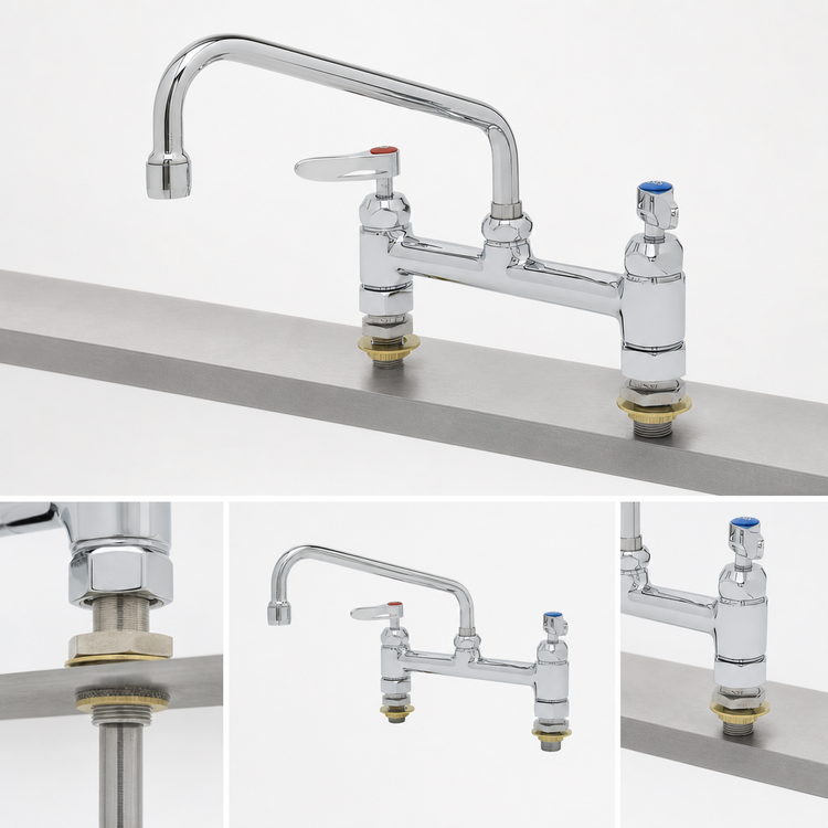 Product image #3 for T&S Brass Double Pantry Faucet, 8-Inch Deck Mount, 10-Inch Swing Spout