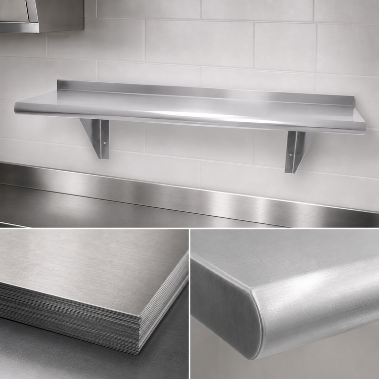 Product image #3 for Advance Tabco 132-Inch x 12-Inch Wall-Mounted Stainless Steel Shelf, 16 Gauge 304 Satin Finish