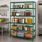 Thumbnail image #3 for Quantum WR74-3072P-5 Stationary Wire Shelving Starter Unit, 72"W x 30"D x 74"H, 5 Shelves, Green Epoxy Finish