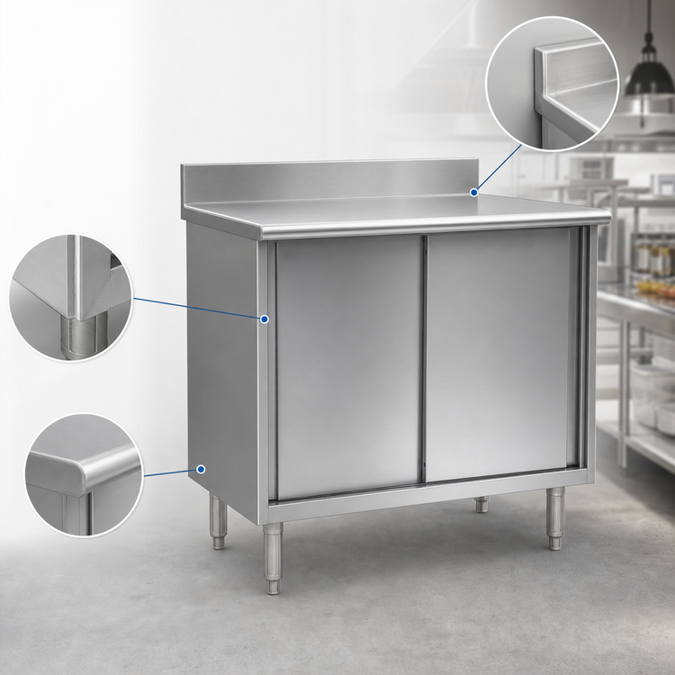 Product image #3 for Eagle Spec-Master Enclosed Worktable with Sliding Doors and Backsplash, 72 x 30 Inches, 14-Gauge 304 Stainless Steel Top