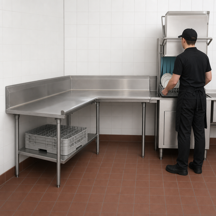 Product image #3 for Advance Tabco Korner Clean Left-Hand L-Shaped Dish Table, 119 Inch, 14 Gauge 304 Stainless Steel