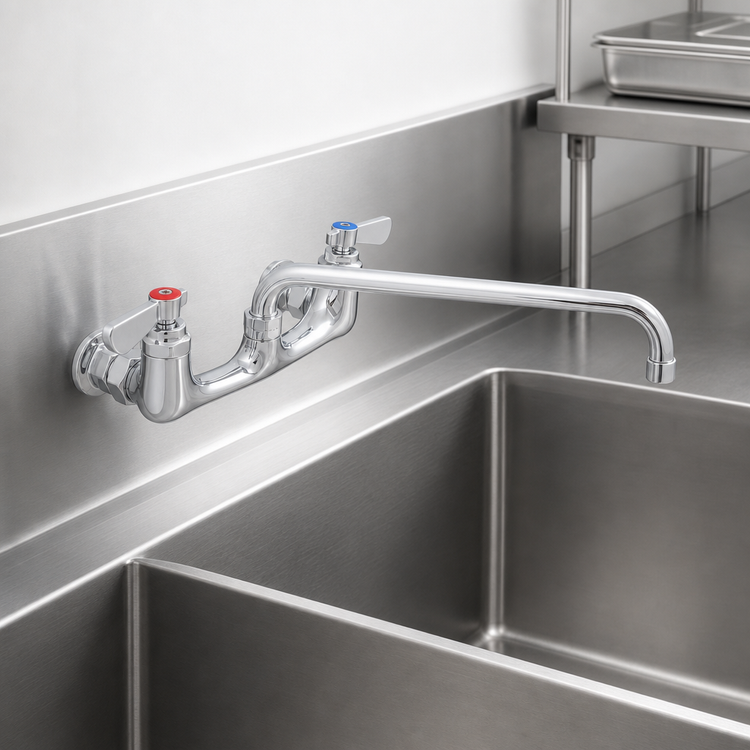 Product image #3 for OptiFlow Heavy Duty Lead-Free Splash-Mount Faucet with 14-Inch Swing Spout, 8-Inch Centers