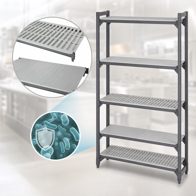 Product image #3 for Cambro Camshelving Basics Plus 24 in. x 42 in. 5-Shelf Solid & Vented Polymer Shelf Kit, Brushed Graphite