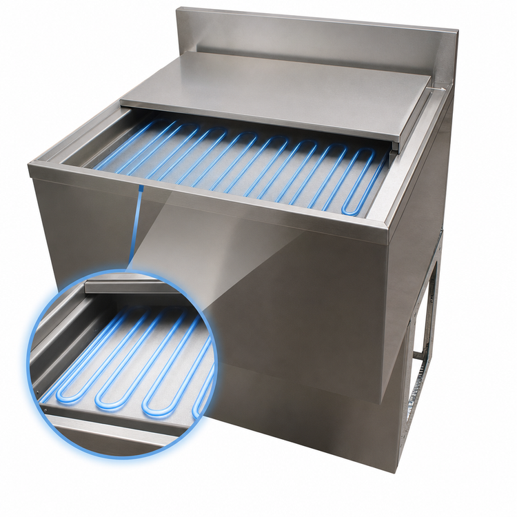 Product image #3 for BK Resources 30-Inch Underbar Insulated Ice Bin with 8-Circuit Cold Plate, 97 lb Capacity