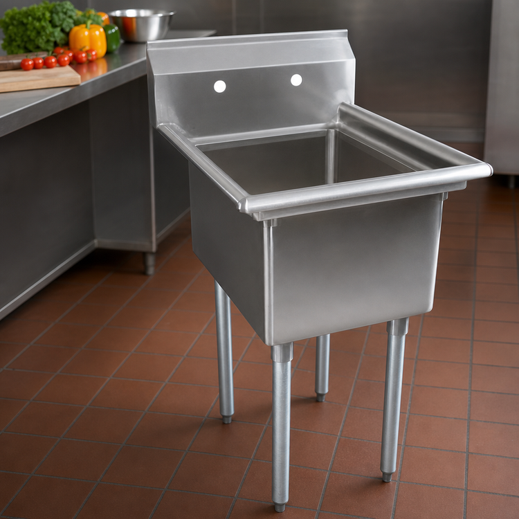 Product image #3 for John Boos E-Series 1-Compartment Floor Model Sink with 24" x 24" x 14" Bowl, 18-Gauge Stainless Steel, Galvanized Legs