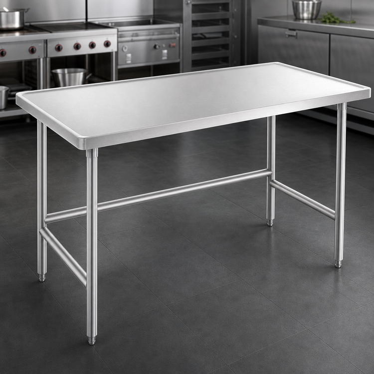 Product image #3 for Advance Tabco 84-Inch x 24-Inch 14-Gauge 304 Stainless Steel Work Table with Open Base and Non-Drip Edge