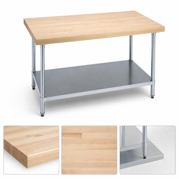 Product image #3 for 36"W x 24"D Maple Top Work Table with Galvanized Base and Adjustable Undershelf