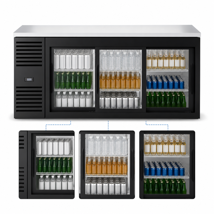 Product image #3 for True Premier Bar 72-Inch Three-Section Refrigerated Back Bar Cooler with Sliding Glass Doors