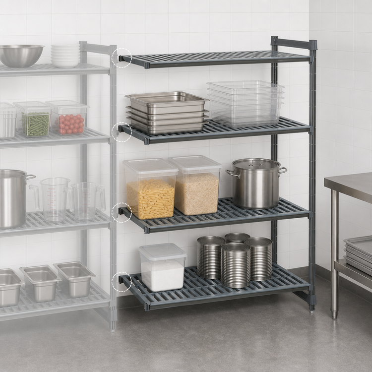 Product image #3 for Camshelving Basics Plus 4-Tier Add-On Polymer Shelving Unit, 18 x 42 x 84 Inches, Brushed Graphite