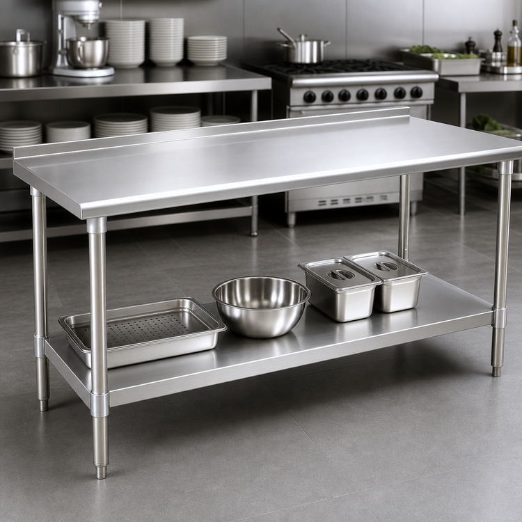 Product image #3 for Eagle Group Deluxe Series Stainless Steel Work Table with Rear Upturn and Adjustable Undershelf, 84 x 30 Inches