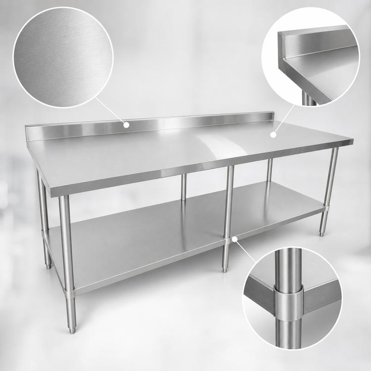 Product image #3 for Sapphire 84-Inch Stainless Steel Worktable with 5-Inch Backsplash and Undershelf