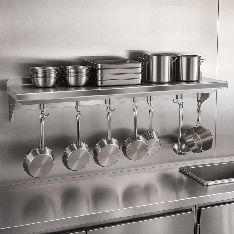 Product image #3 for John Boos Stallion 120-Inch Wall-Mounted Stainless Steel Commercial Pot Rack Shelf, 14 Gauge